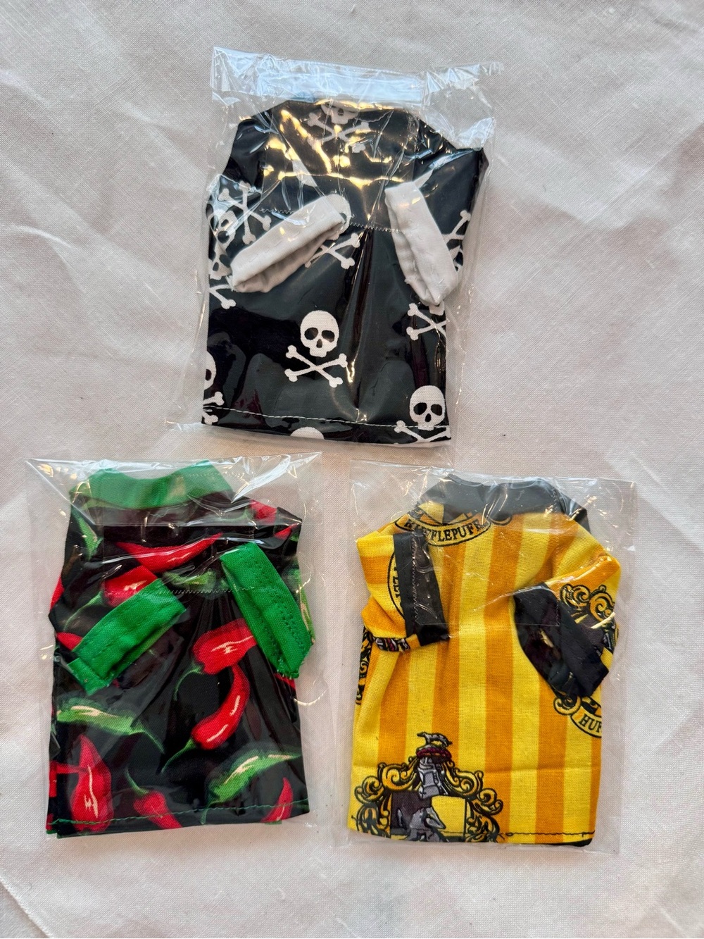 3- Handmade Shirts, fits Ken size dolls, perfect for Halloween skeletons